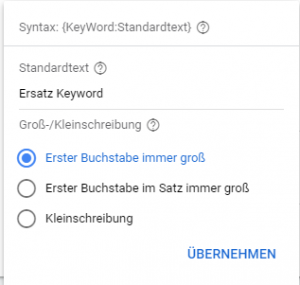 Automatische Keyword-Insertion bei Google Ads