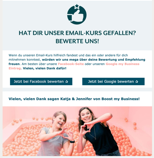 Call to Action im Boost my Business Email-Kurs