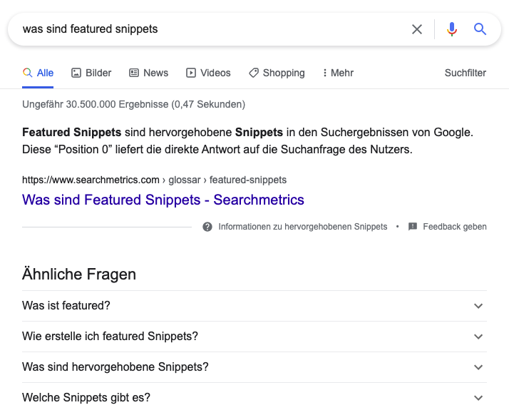 Was sind featured snippets